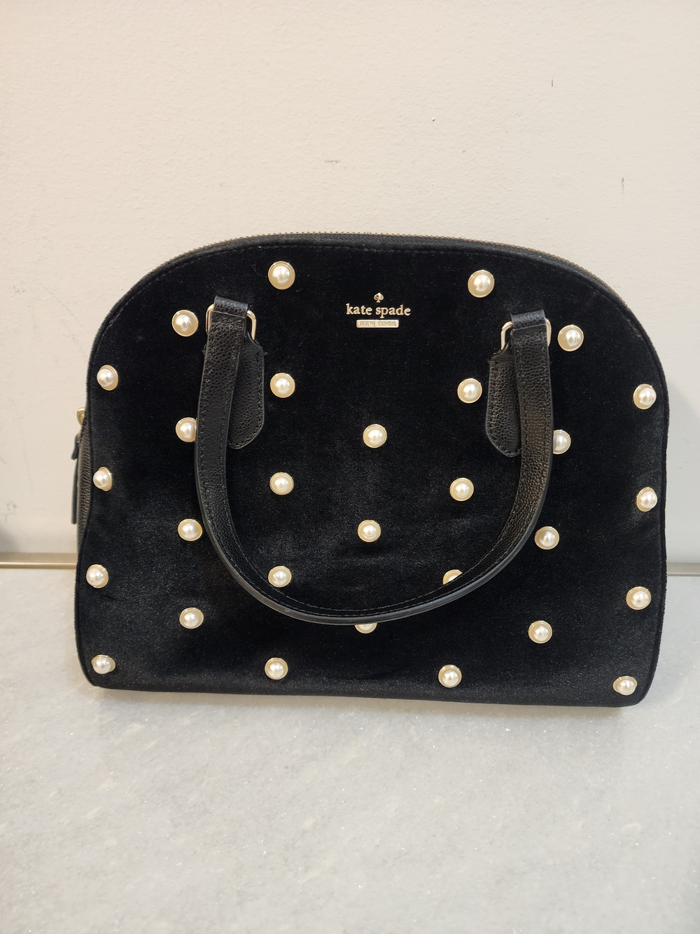 kate spade Pearl-Embellished Black Dome Satchel